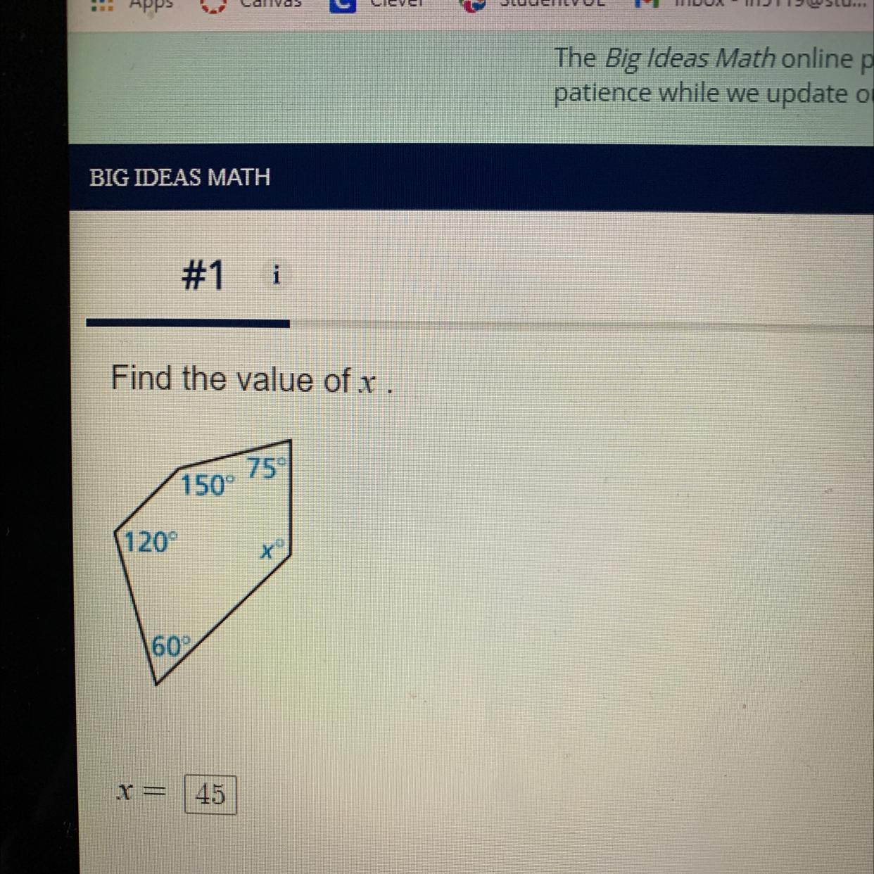 Find the value of x in the diagram