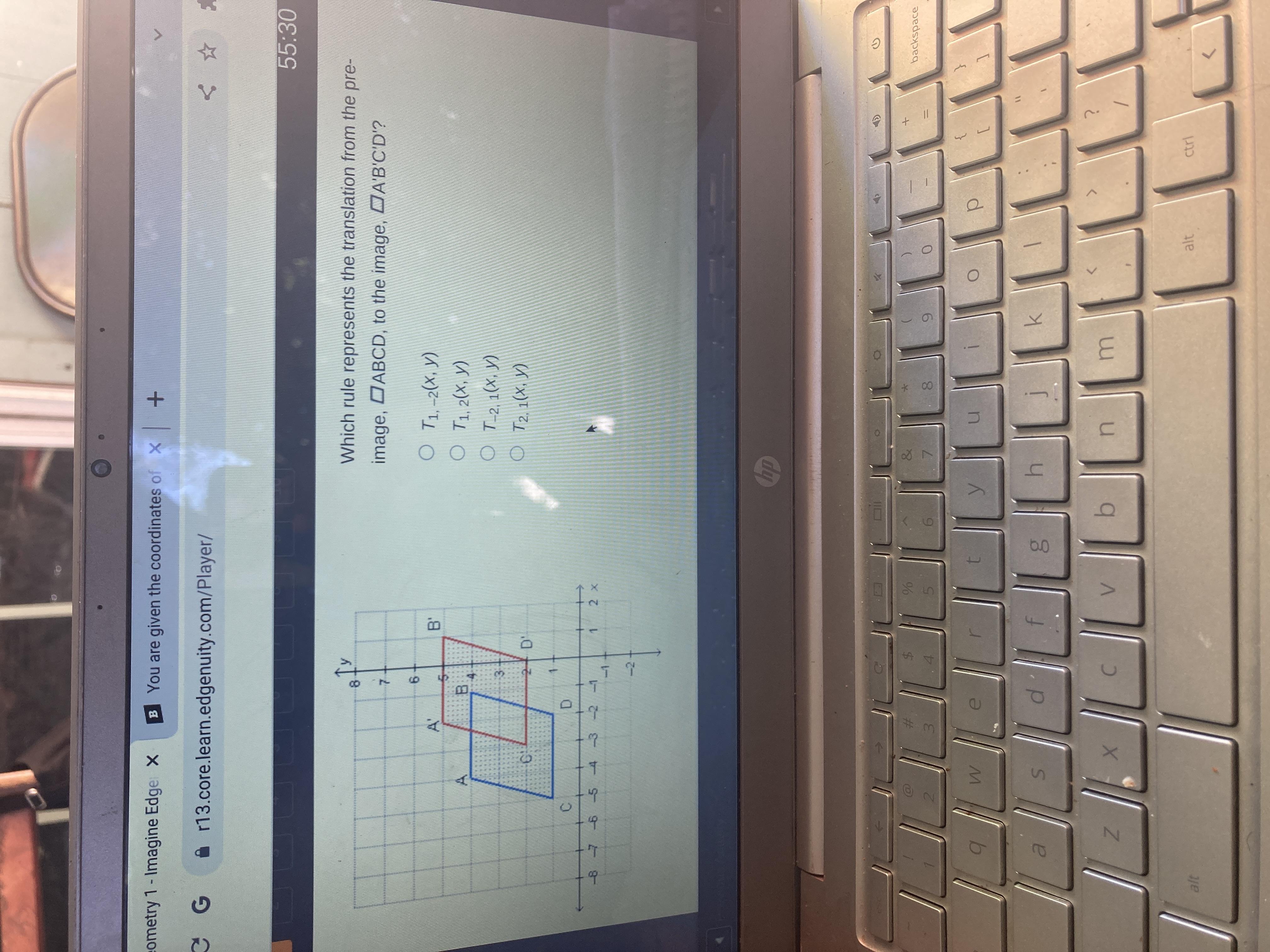 What rule represents the translation from the pre image ABCD to the image A B C D