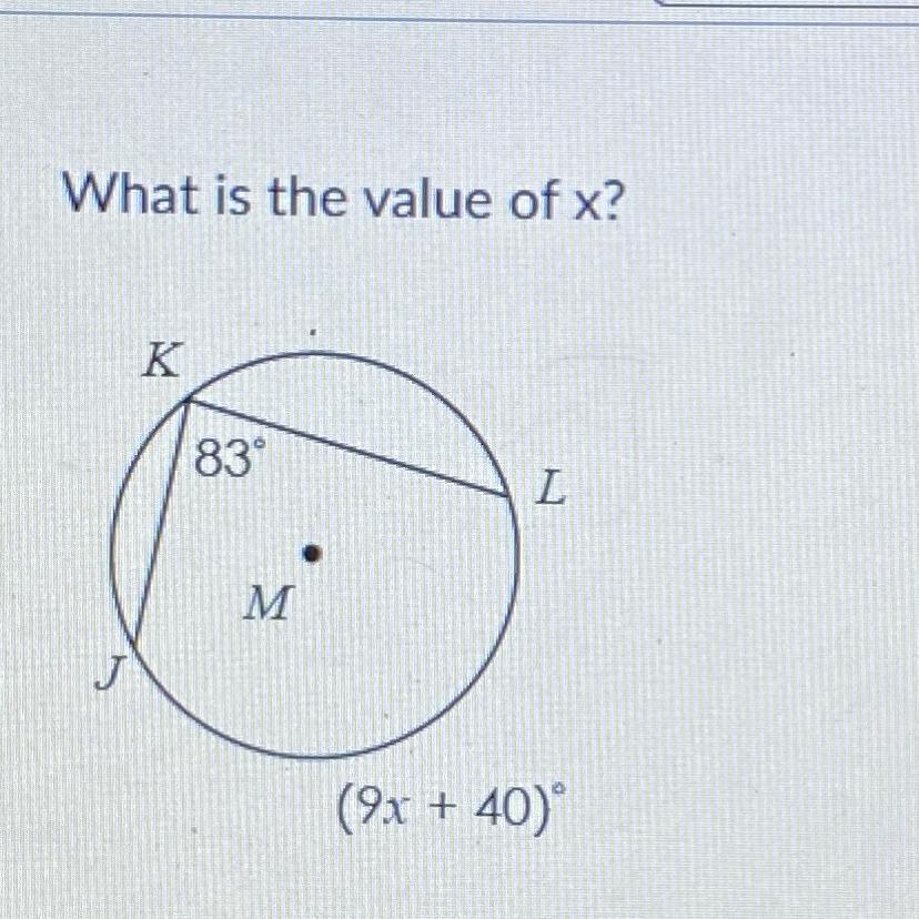 What is the value of x?K83LM(9x + 40)