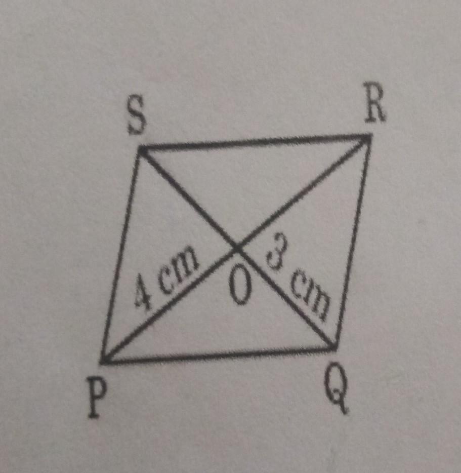 pqrs is a rhombus. If PO= 4 cm and OQ=3cm,then find PQ.(please answer fast) 