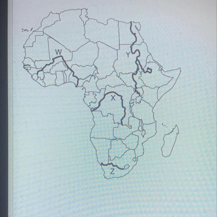 The path of which river is represented by the letter X? O A. the Amazon RiverO B. the Congo RiverO C.