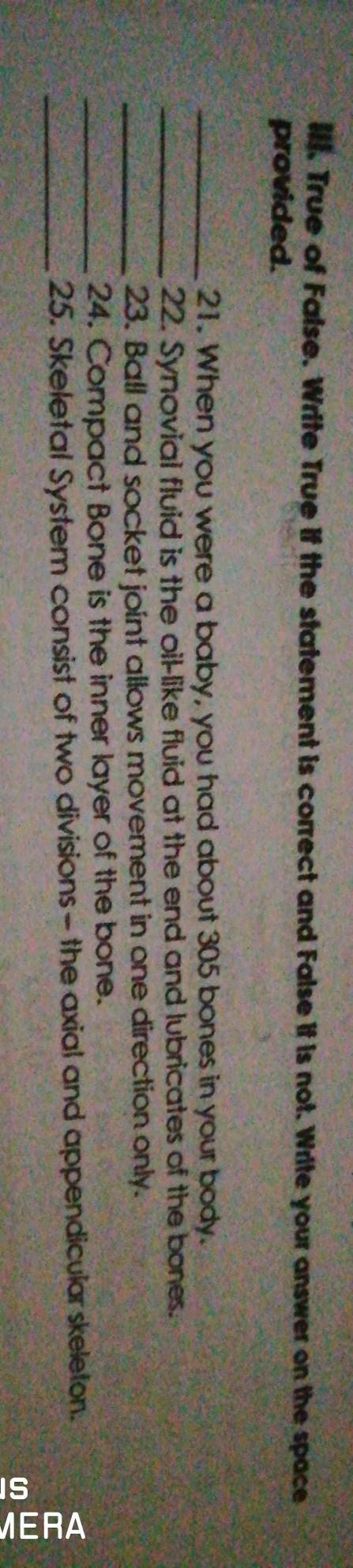 111.True Of False.Write True If The Statement Is Correct And False If It's Not.Write Your Answer On The