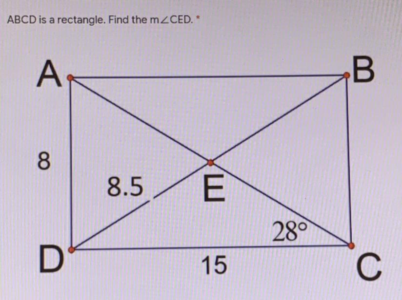 ABCD is a rectangle. Find the mCED 