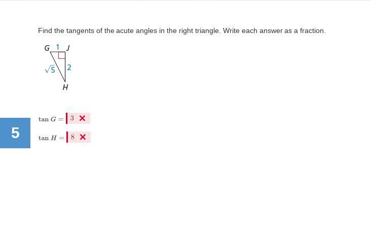 Find the tangents of the acute angles in the right triangle. Write each answer as a fraction.