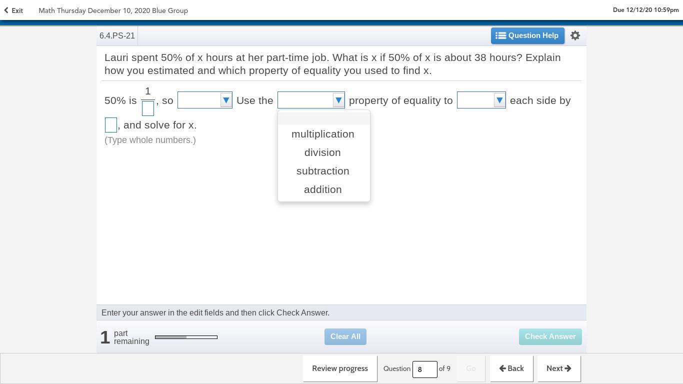 help its a 5 question problem 3 with drop down answers and fractions