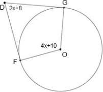 Solve for x. Then, find mFDG and mGOF. answers: 1) x = 29; mFDG = 66; mGOF = 126 2) x = 28; mFDG = 64;