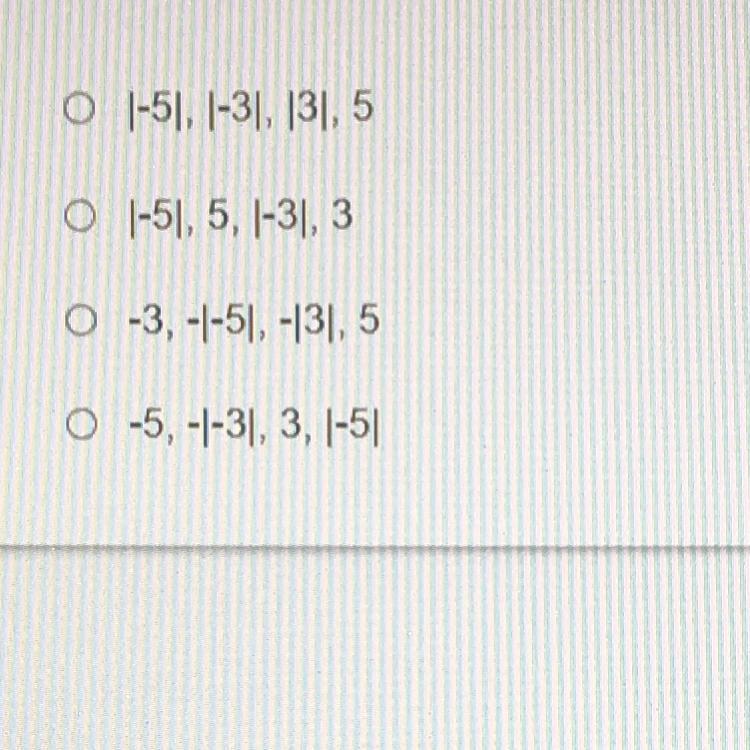 I NEED HELP ASAP Which list shows the values in order from least to greatest?