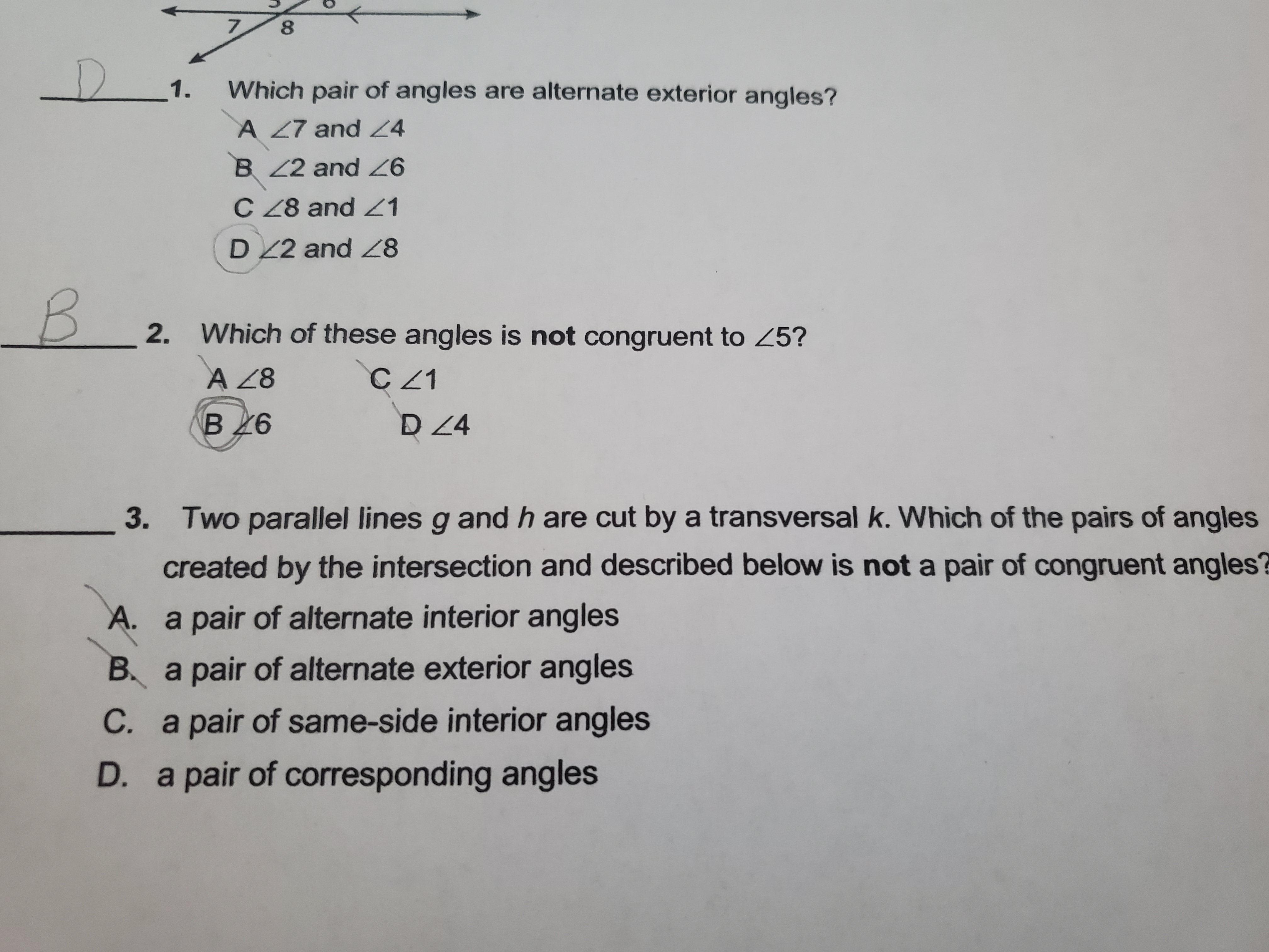  Two Parallel Lines G And H Are Cut By A Transversal K. Which Of The Pairs Of Angles Created By The Intersection