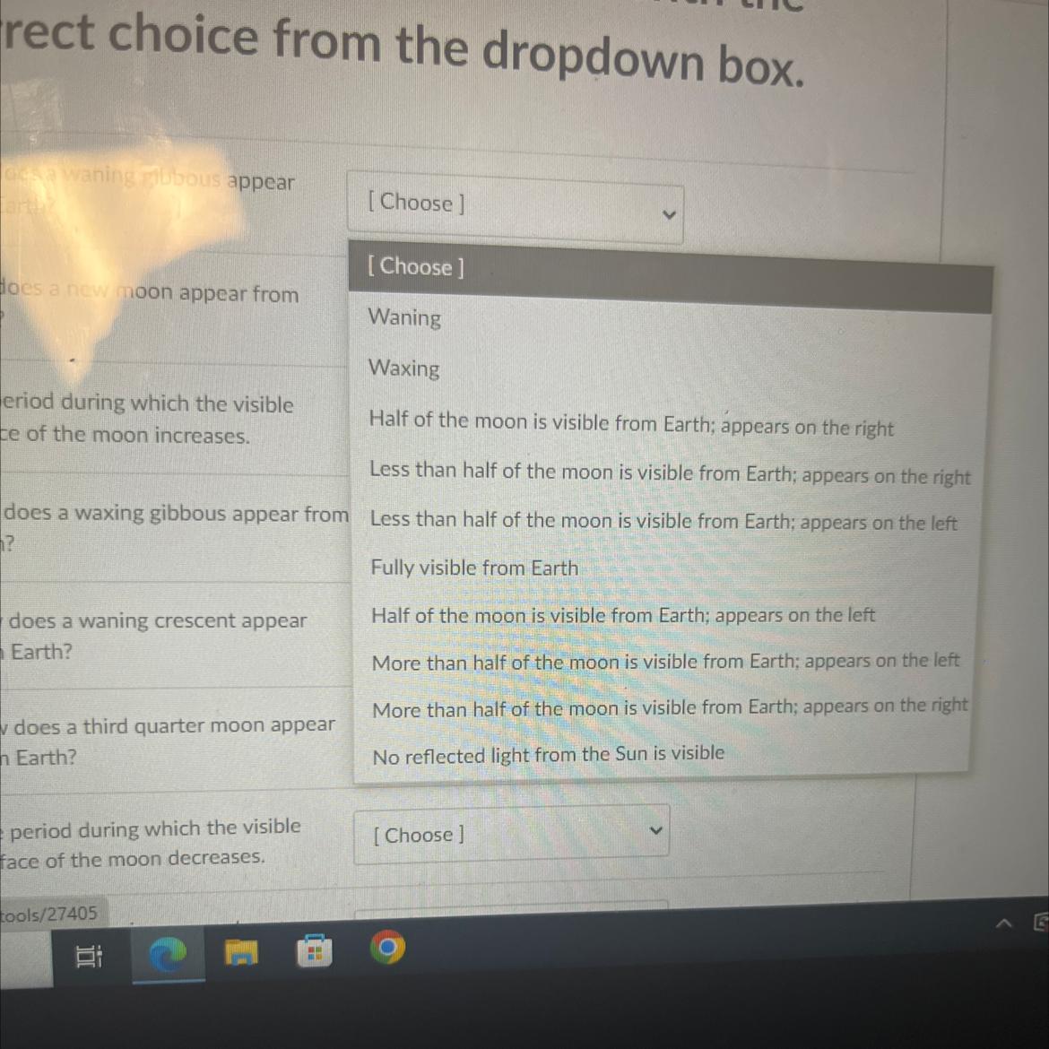 How does a waning gibbous appearfrom Earth?