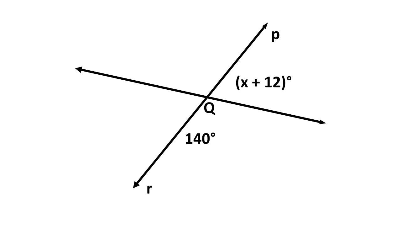 50 points!The lines p and r intersect with point Q.What is the value of x?