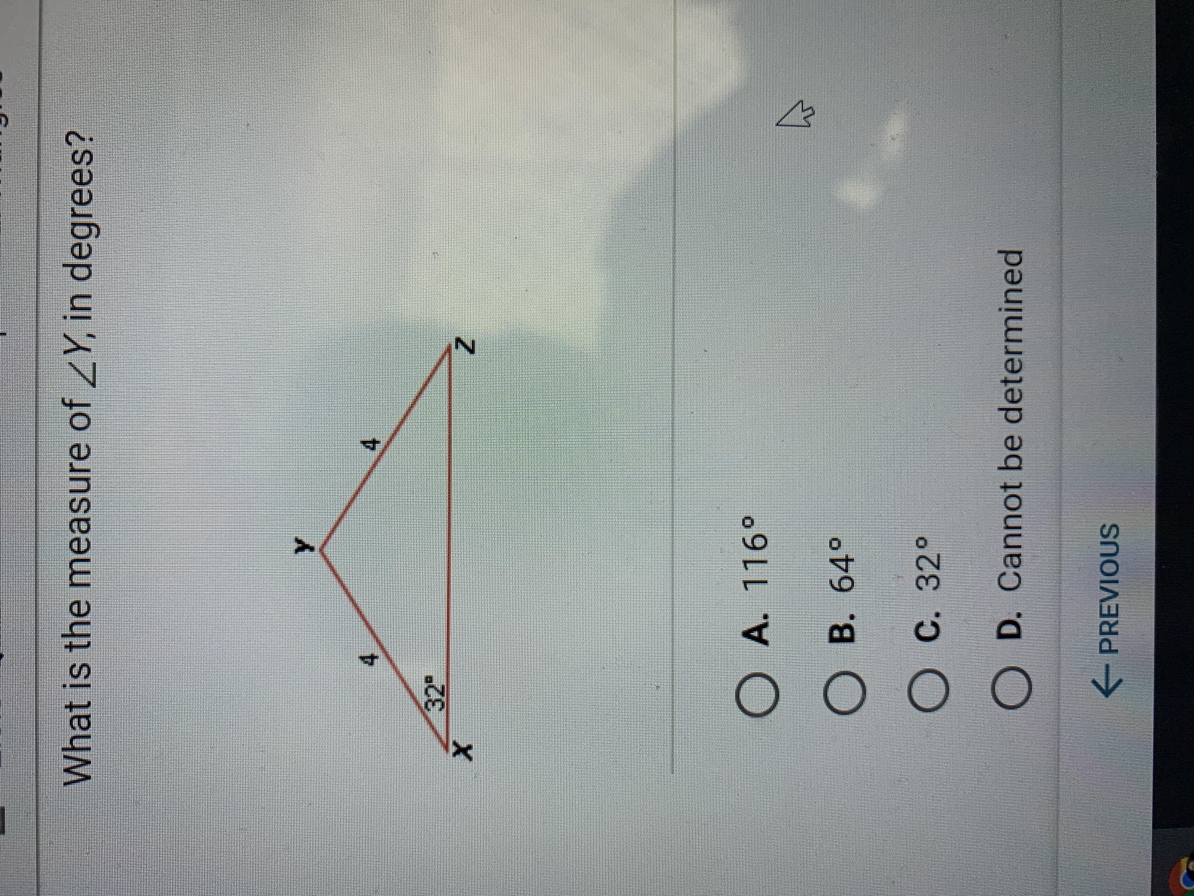 What is the measure of angle Y, in degrees?