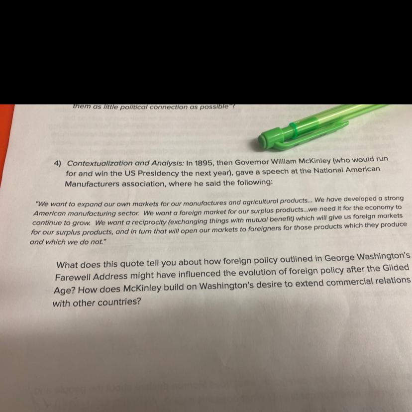 What does this quote tell you about how foreign polley outlined in Georg Farewell Address might have