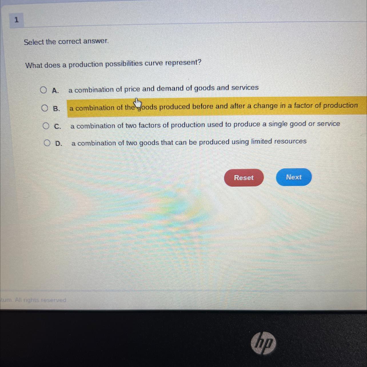 What does a production possibilities curve represent