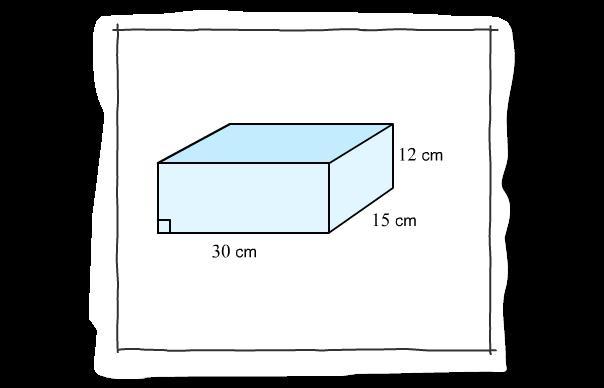 This shoebox is a right rectangular prism with dimensions of 30 cm by 15 cm by 12 cm. What is the surface