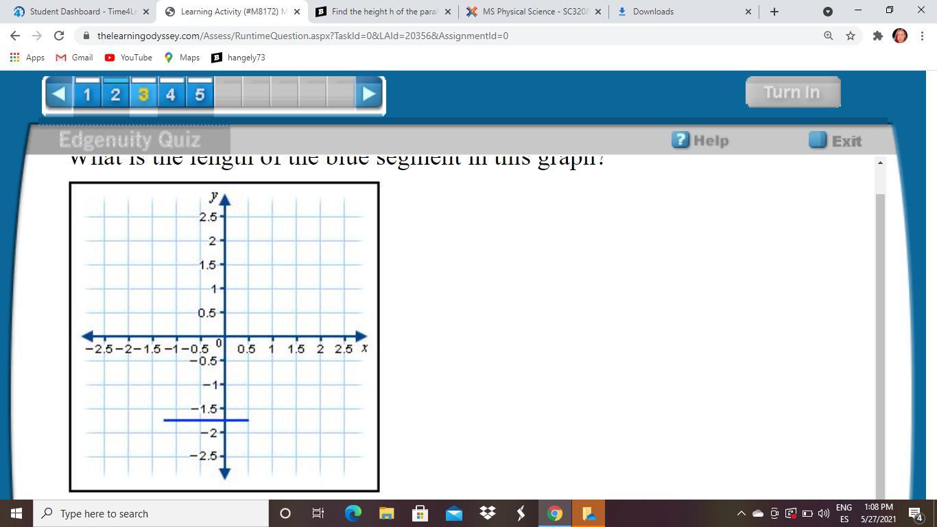 What is the length of the blue segment in this graph? A. 1.00 unit B. 1.50 units C. 1.75 units D. 2.00