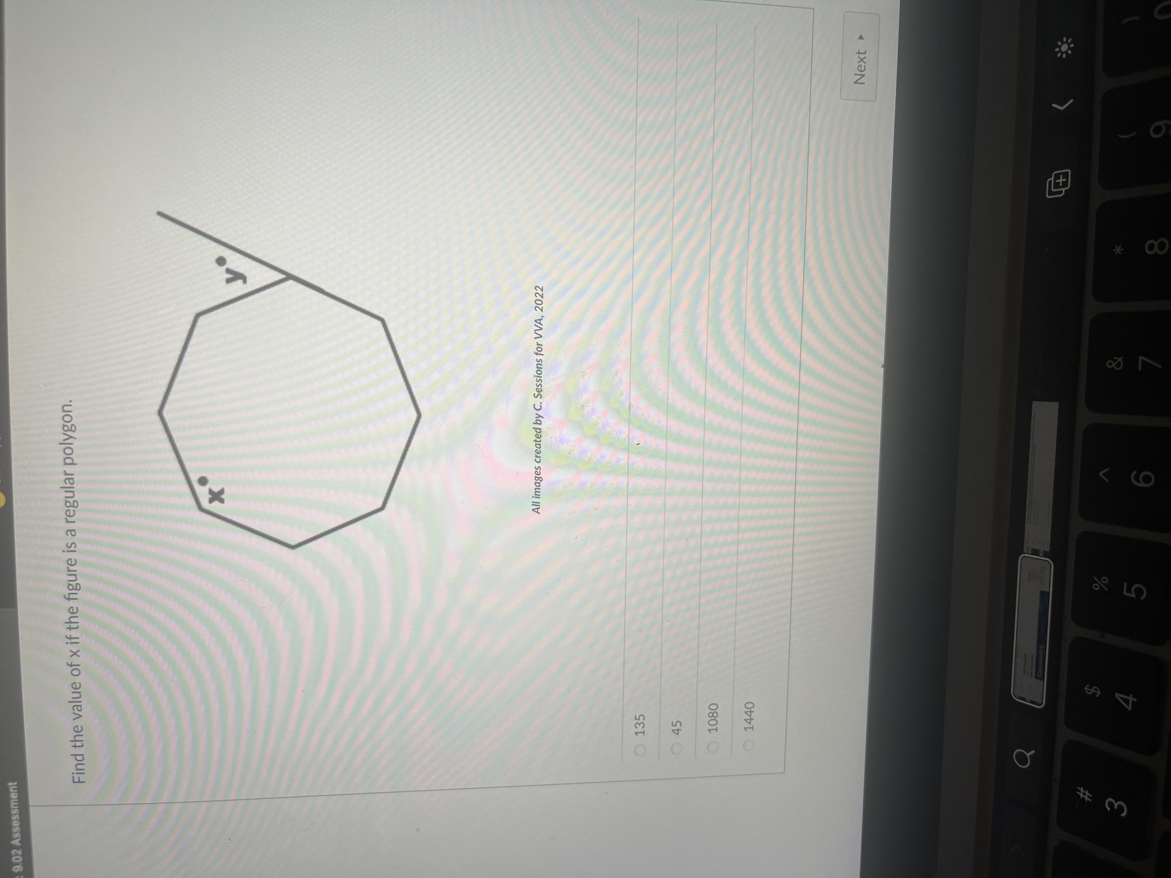 Find the value of x if the figure is a regular polygon. 1354510801440.