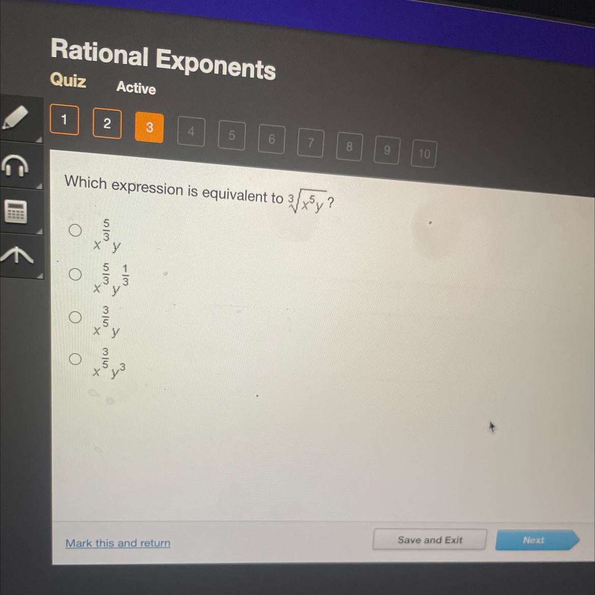 Which expression is equivalent to 3x^5y^?