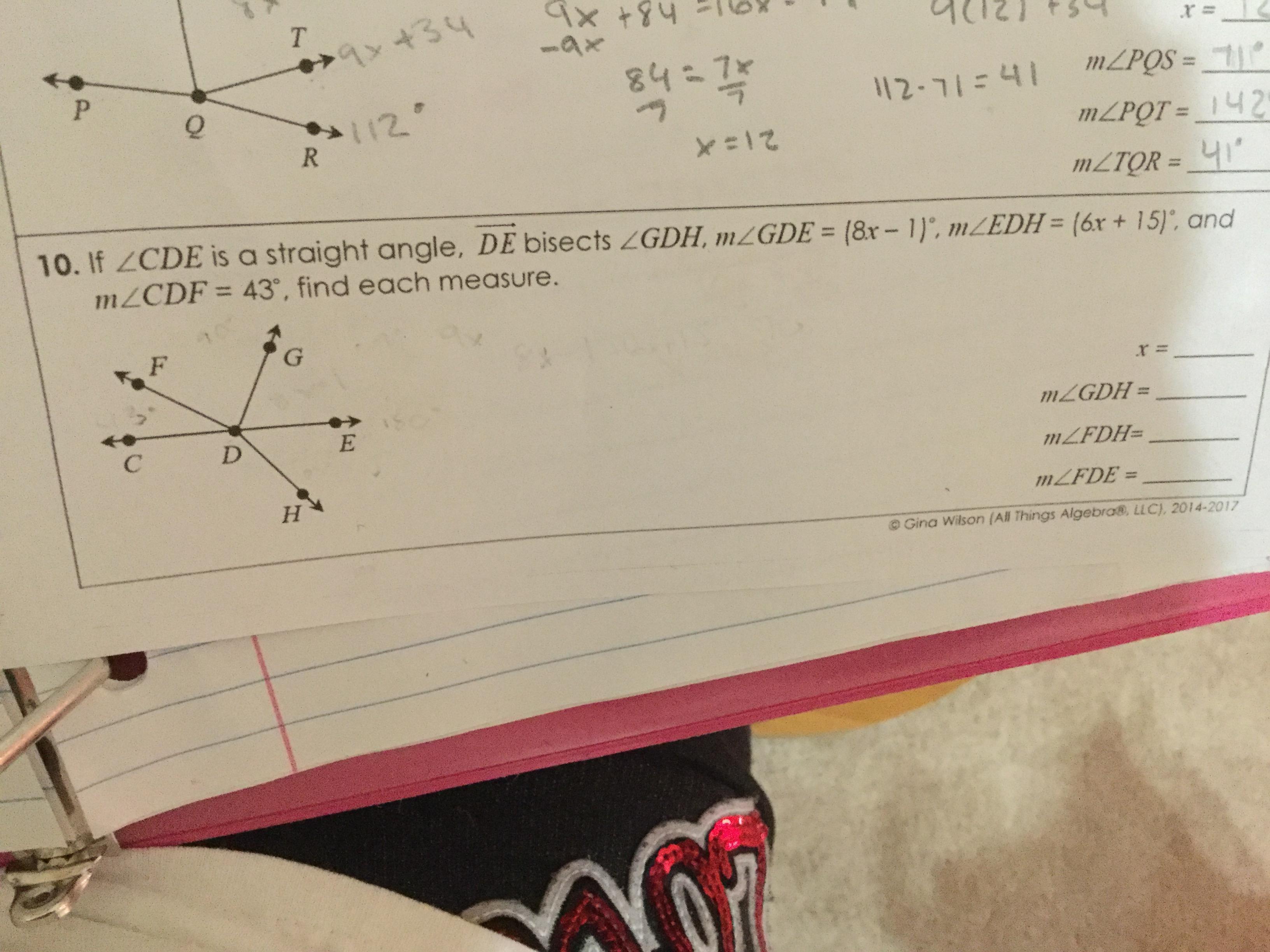 If Cde Is A Straight Angle, De Bisects Gdh, M Gde = (8x-1), M Edh = (6x-15), And M Cdf= 43, Find Each
