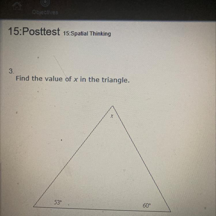 Find the value of x in the triangle.67 1132937