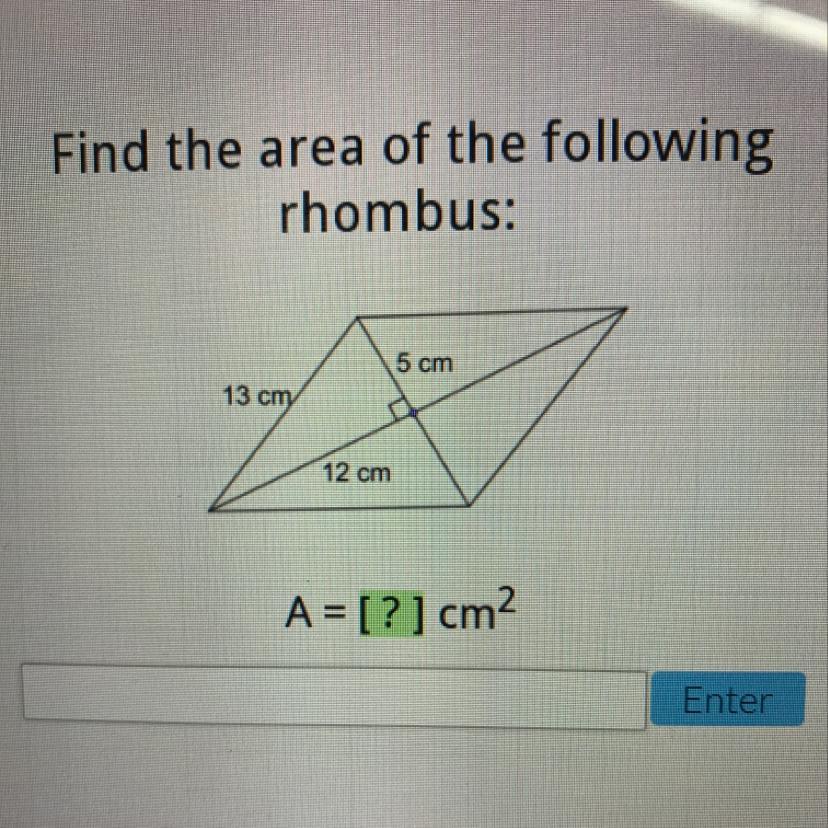 Find The Area To The Rhombus