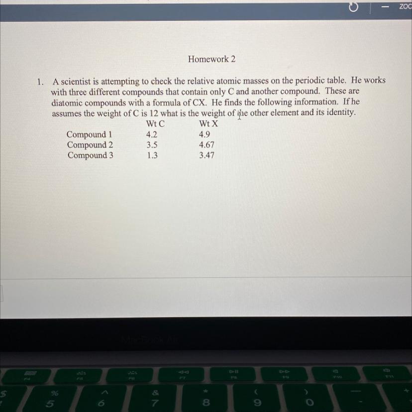 Homework 21. A scientist is attempting to check the relative atomic masses on the periodic table. He