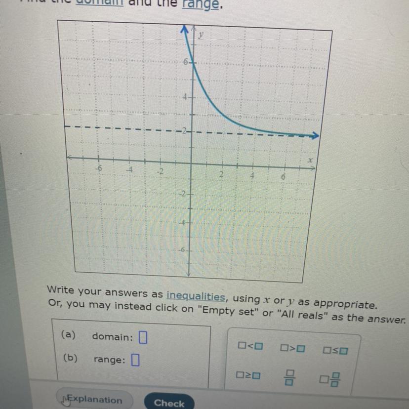 The graph of an exponential function is shown in the figure below. The horizontal asymptote is shown