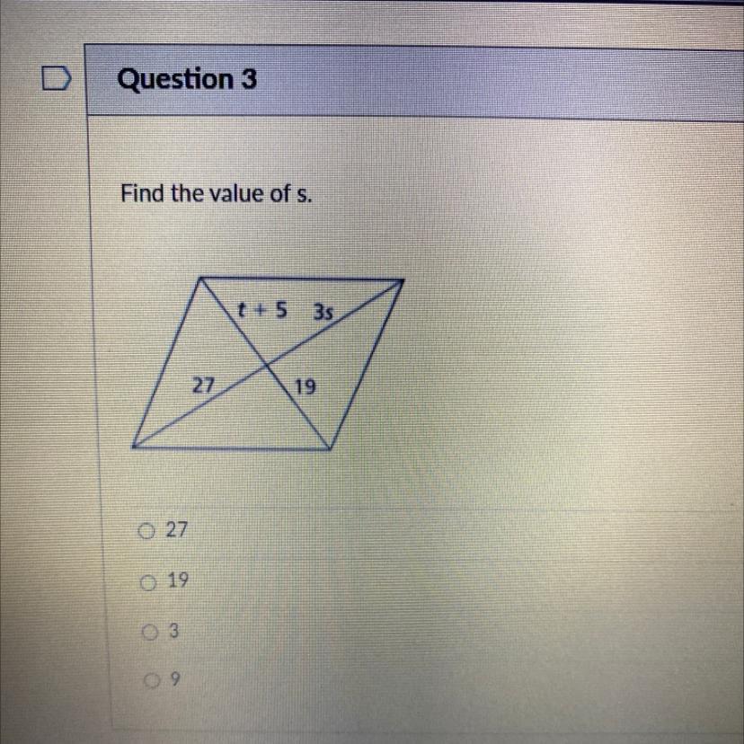 Please Asap.Find the value of s.