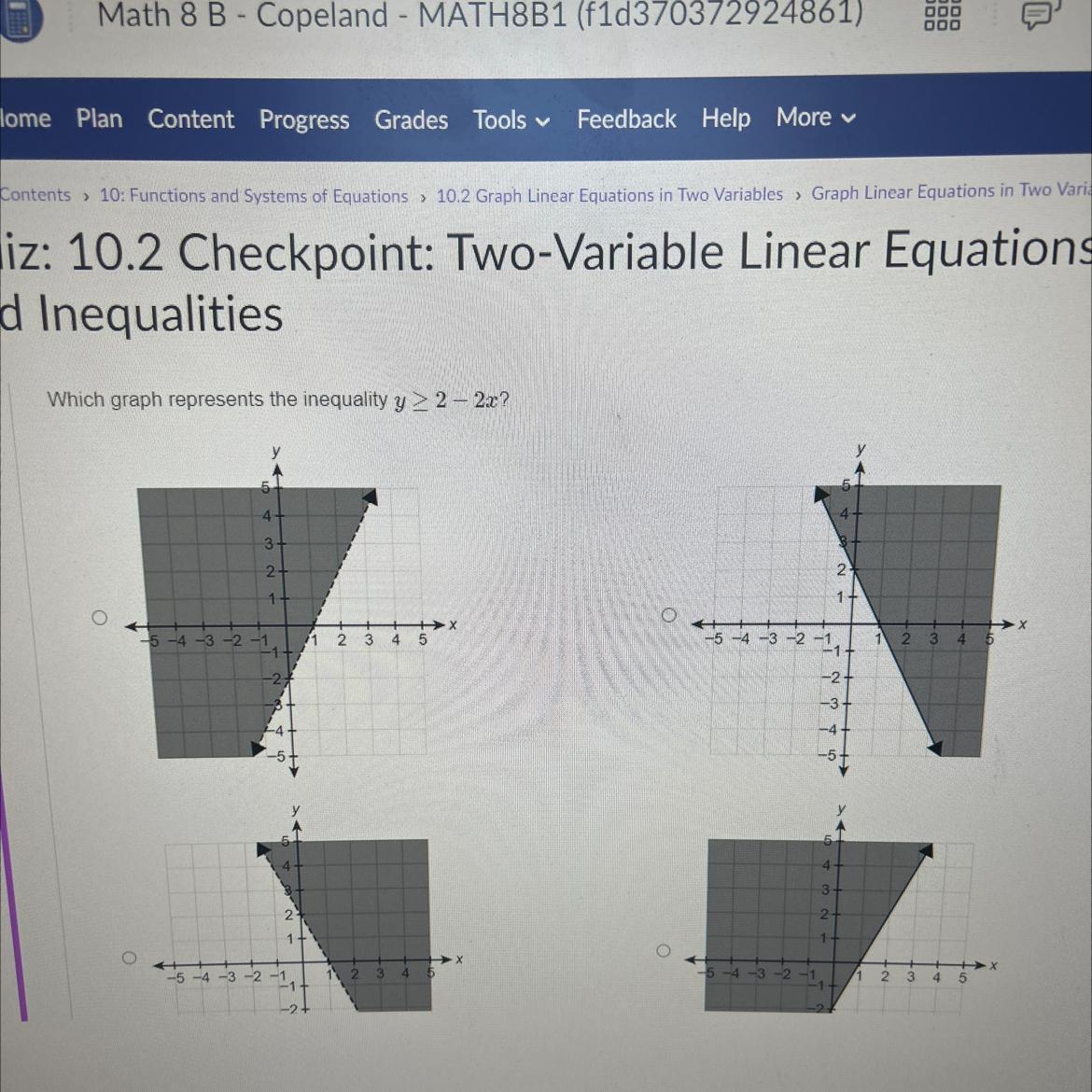 WICH Graph represents the inequality y>2-2x? 
