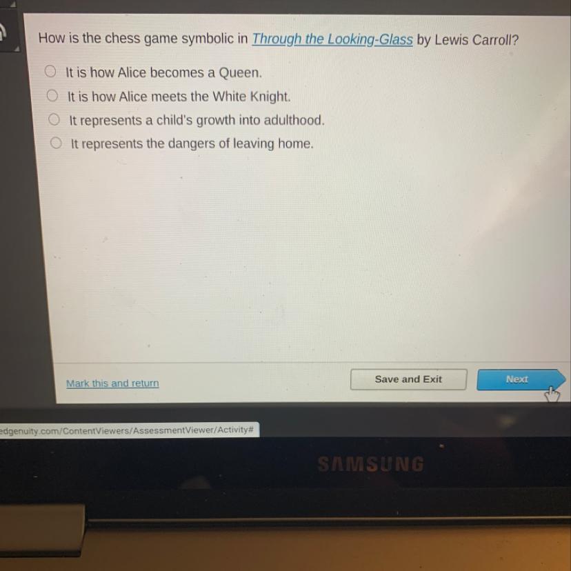 A. It is how Alice becomes a queen B. It is how meets the white knight C. It represents a childs growth