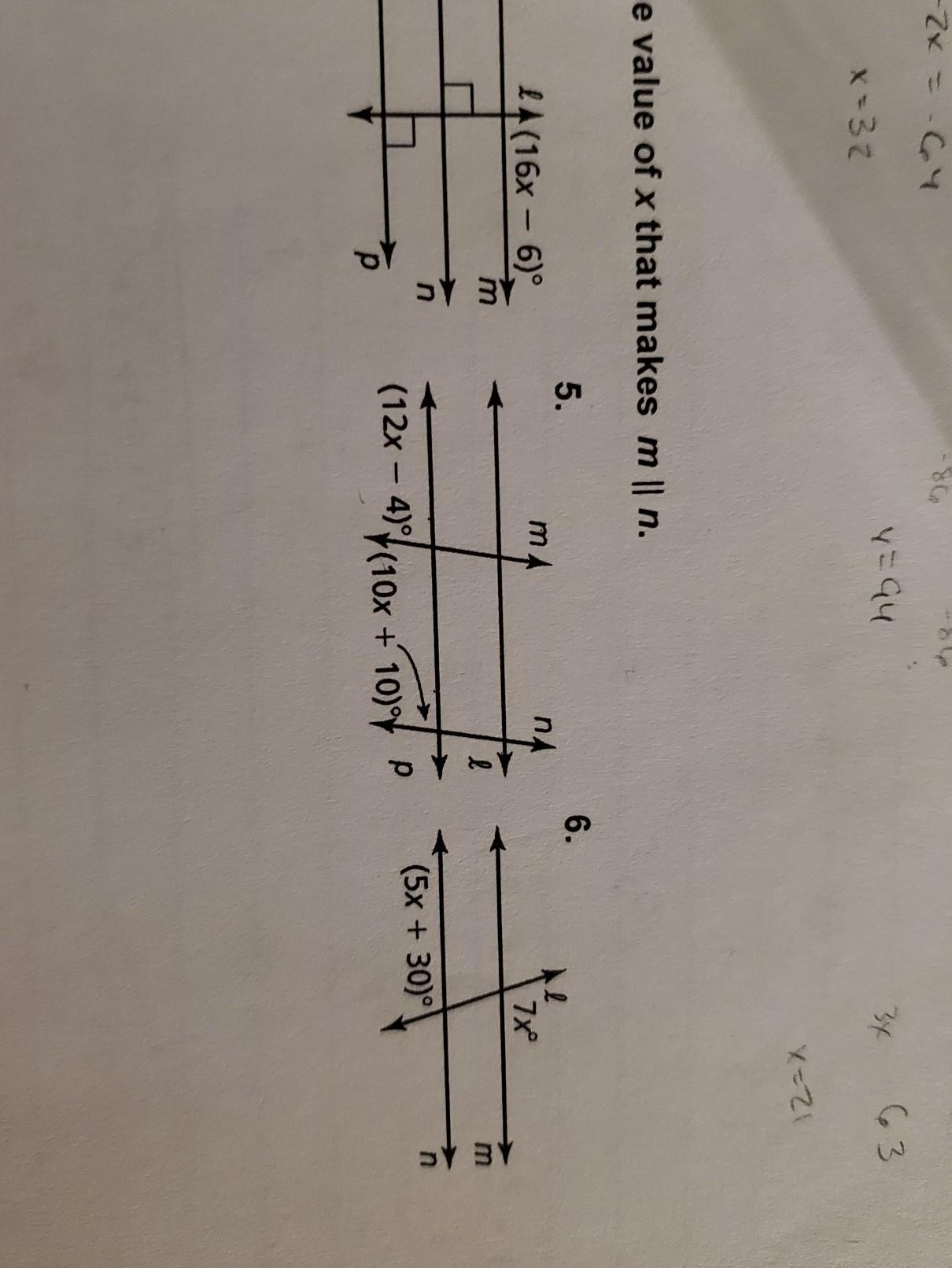 Find the value of x that makes m || n. 