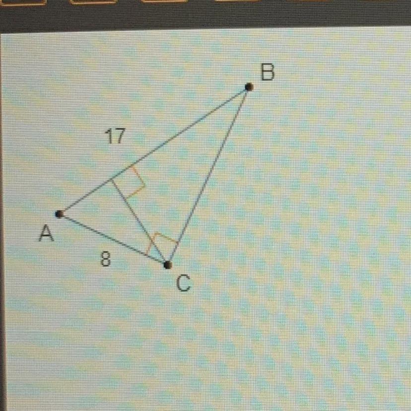 00What is the length of BC?17 A9 units11 unitsO 15 unitsO 16 units8