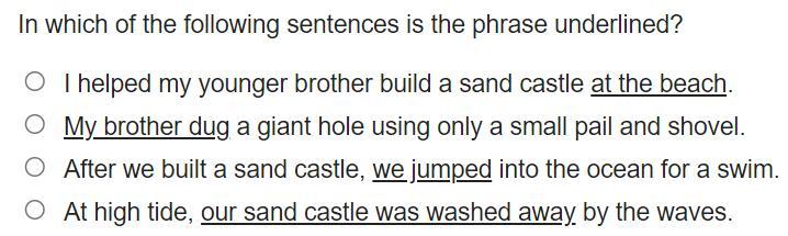 In which of the following sentences is the phrase underlined?
