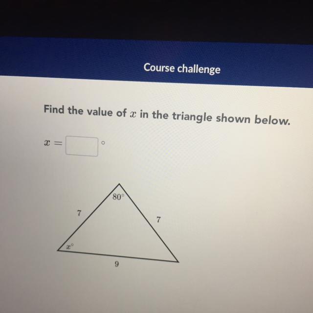 Find the value of x in the triangle shown below.