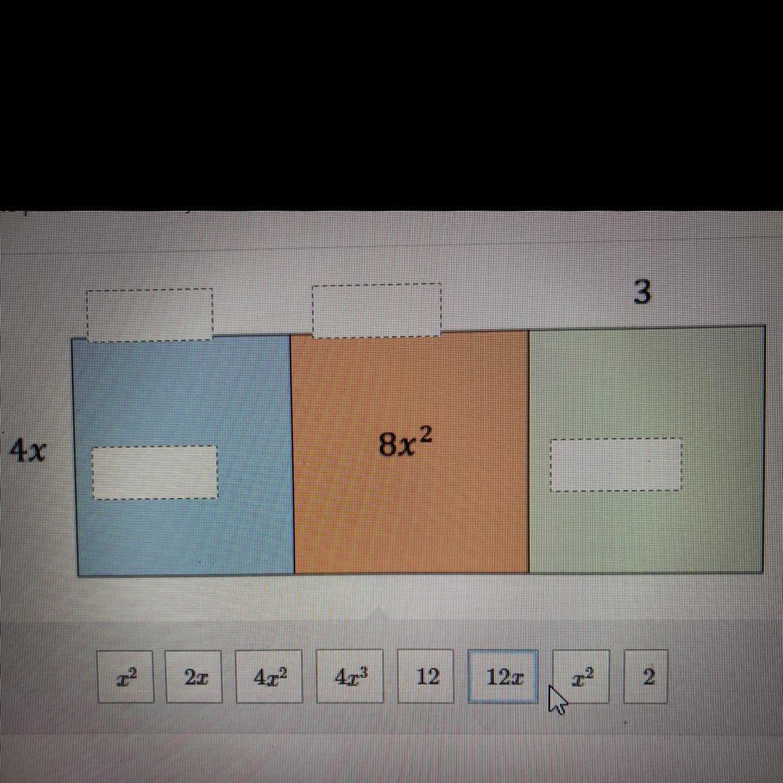 Complete the Area Model that would be used to multiply4x(x + 2x +3)