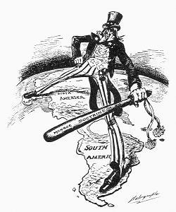 The main idea of this cartoon is that in the early 20th century: a. South America asked for U.S. protection.