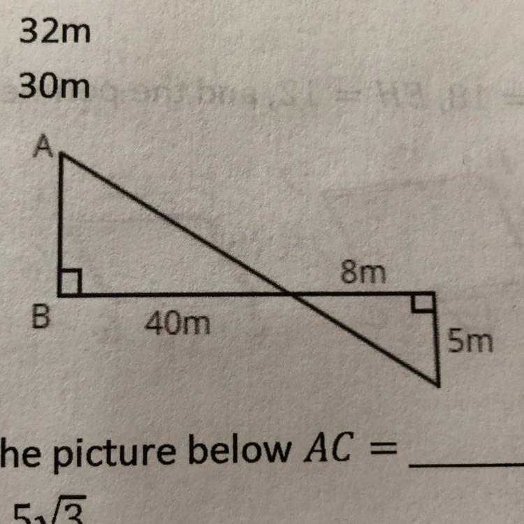 I Need To Find AB. The Options AreA. 25mB. 64mC. 32mD. 30m