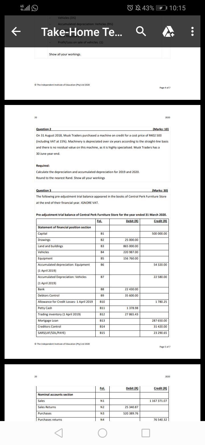 On 31st August 2018, Musk Traders purchased a machine on credit for a cost price of R402 500 (including