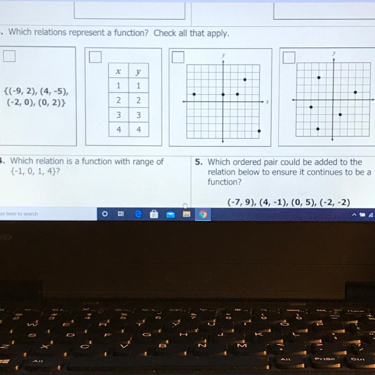 Which Relations Represent A Function? Check All That Apply.(Dont Mind 4 And 5, You Dont Have To Do Them)