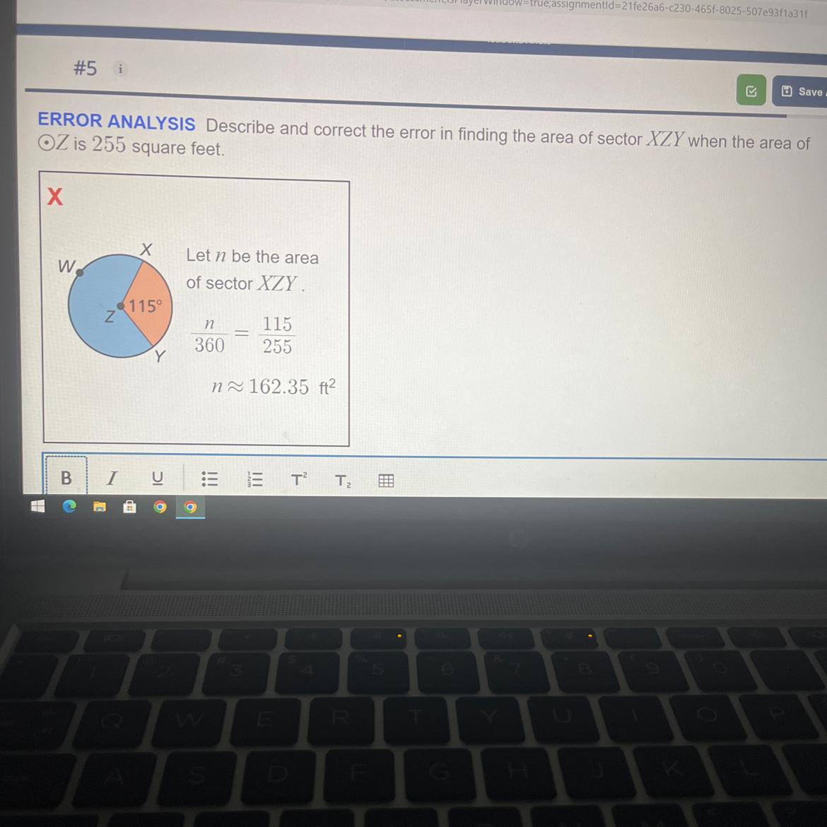 ERROR ANALYSIS Describe and correct the error in finding the area of sector XZY when the area ofOZ is