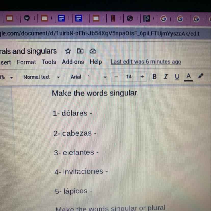 Make The Words Singular Spanish Please Help