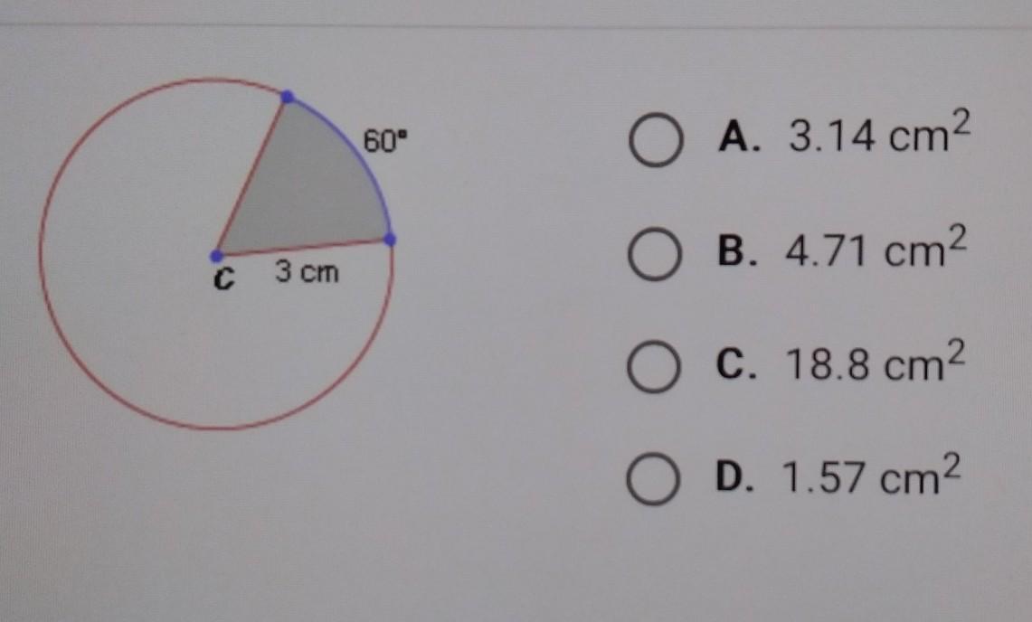 what is the approximate area of the shaded sector in the circle shown below?