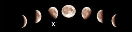 In the diagram, in which moon phase is marked with the X?