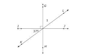 !! IMAGE ATTACHED !! In the diagram, line GH is perpendicular to line IJ. What is the measure of angle