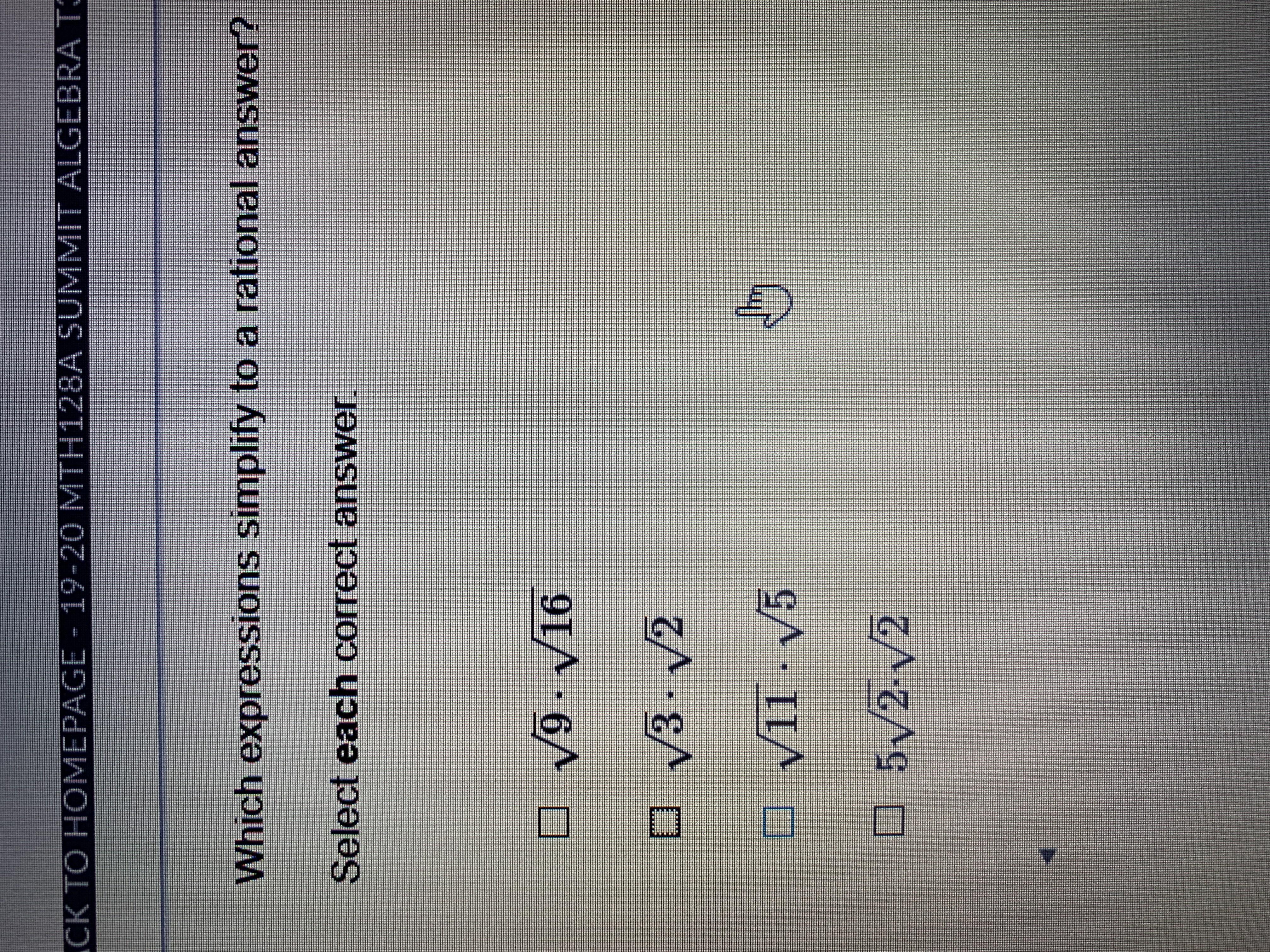  Which Expressions Simplify To A Rational Answer? Select Each Correct Answer 