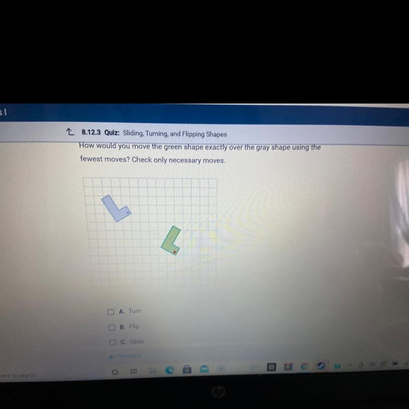 how would you move the green shape exactly over the gray shape using the fewest moves? check only necessary