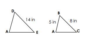 Triangle ADE is proportional to Triangle ABC. Given the side lengths in the diagrams, what is the length