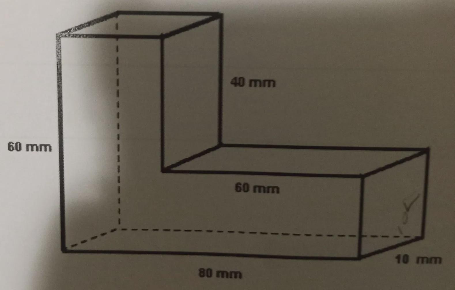 A student has an L-shaped eraser as shown below with the dimensions given. If the factory that produces