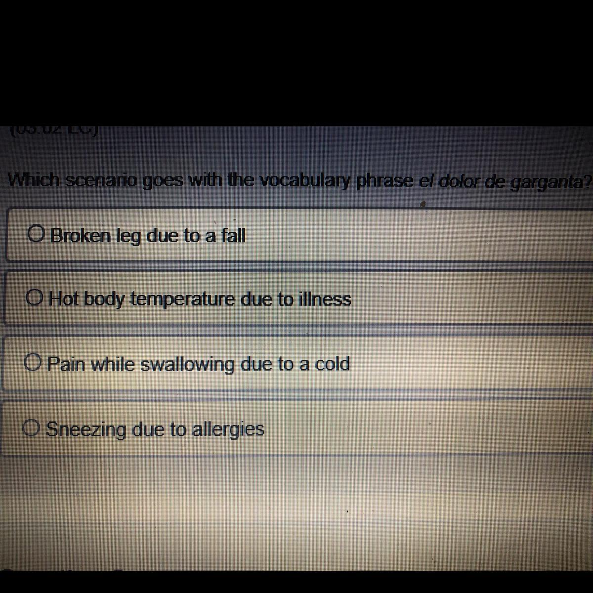 Which Scenario Goes With The Vocabulary Phrase El Dolor De Garganta?