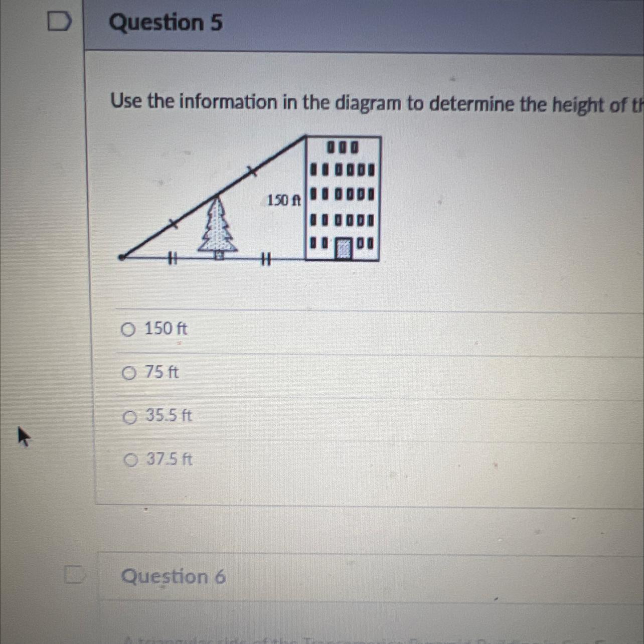 Use the information in the diagram to determine the height of the tree. The diagram is not to scale.