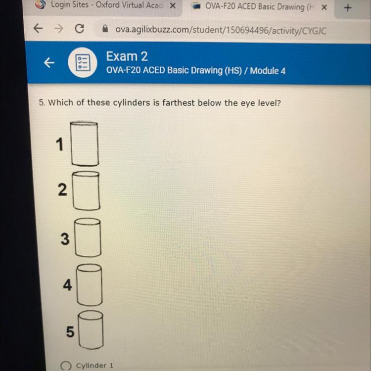 Which of these cylinders is farthest below the eye level?